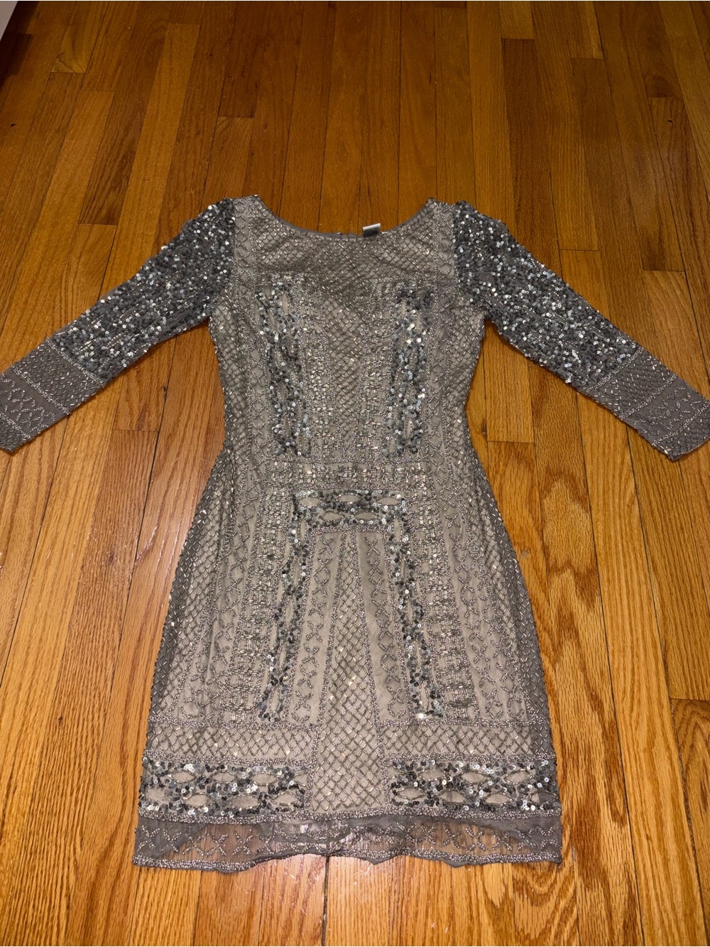 Scala Silver Beaded Long-Sleeve Cocktail Dress